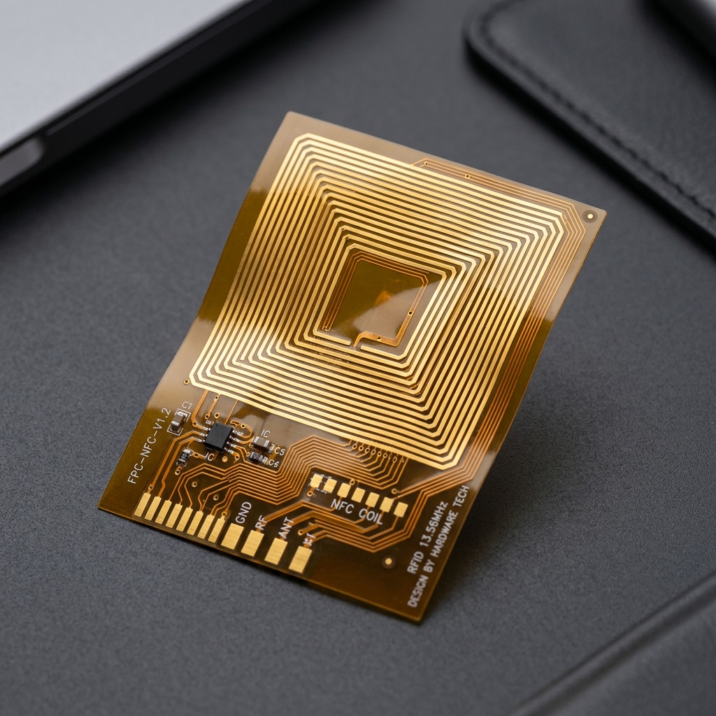 NFC RFID antenna coil on PCB — a practical application of a planar spiral inductor tuned to 13.56 MHz